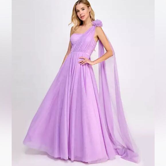 City Studio Rosette One-Shoulder Ruched Bodice Flyaway gown purple - 11/12 - Picture 1 of 12